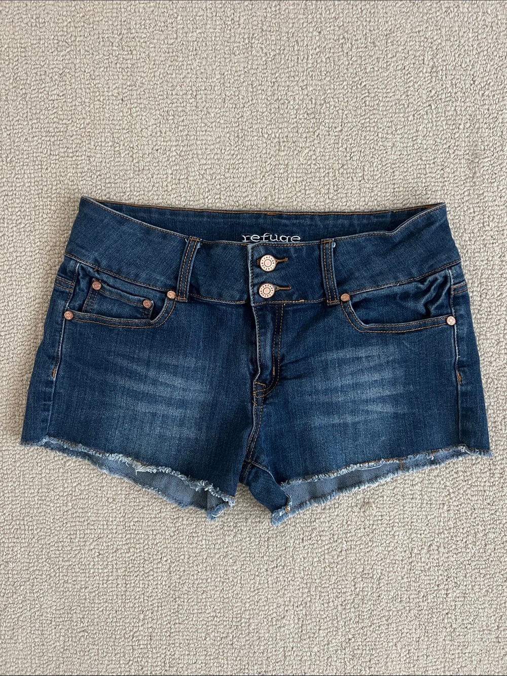 Low-rise Dark Blue Cut Off Denim Shorts